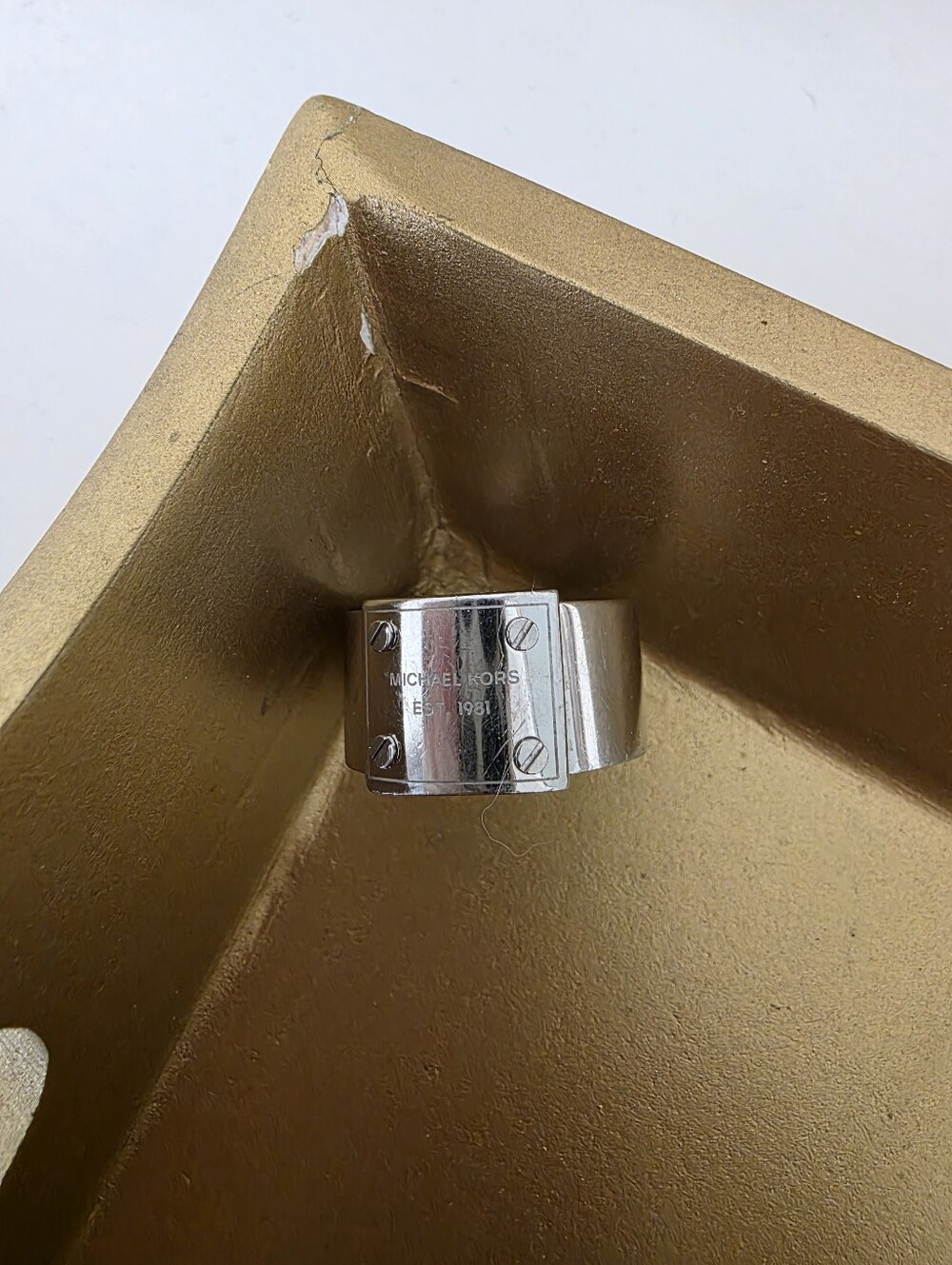 Michael Kors Silver Logo Plate Cuff Ring